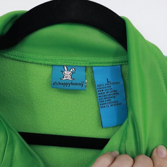 It's Happy Bunny Track Jacket Womens L Green Sporty Preppy Y2K Playful Vintage - Picture 2 of 16